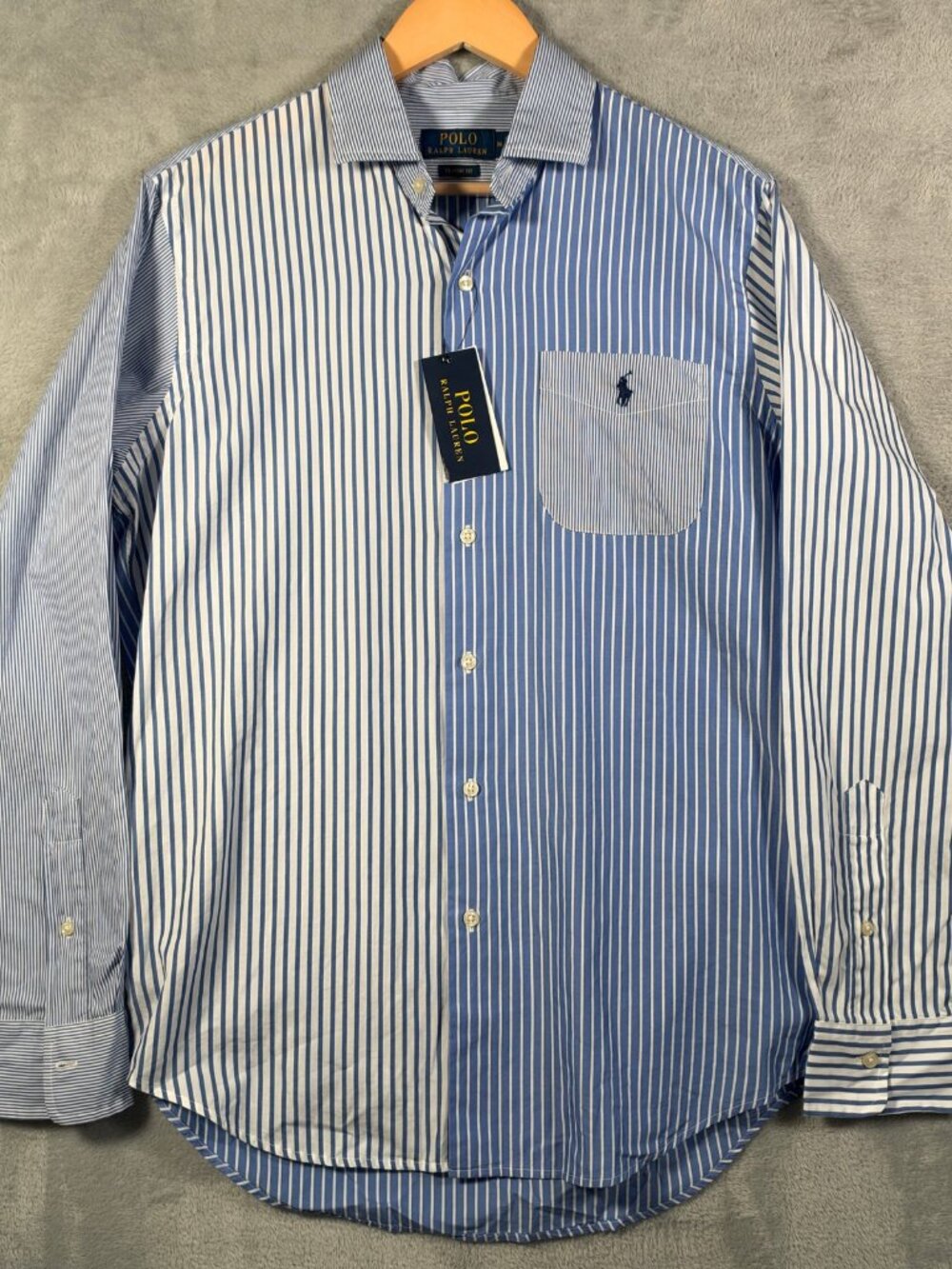 Polo Ralph Lauren Shirt Mens M Blue Striped Color Block Classic Fit Fun $140